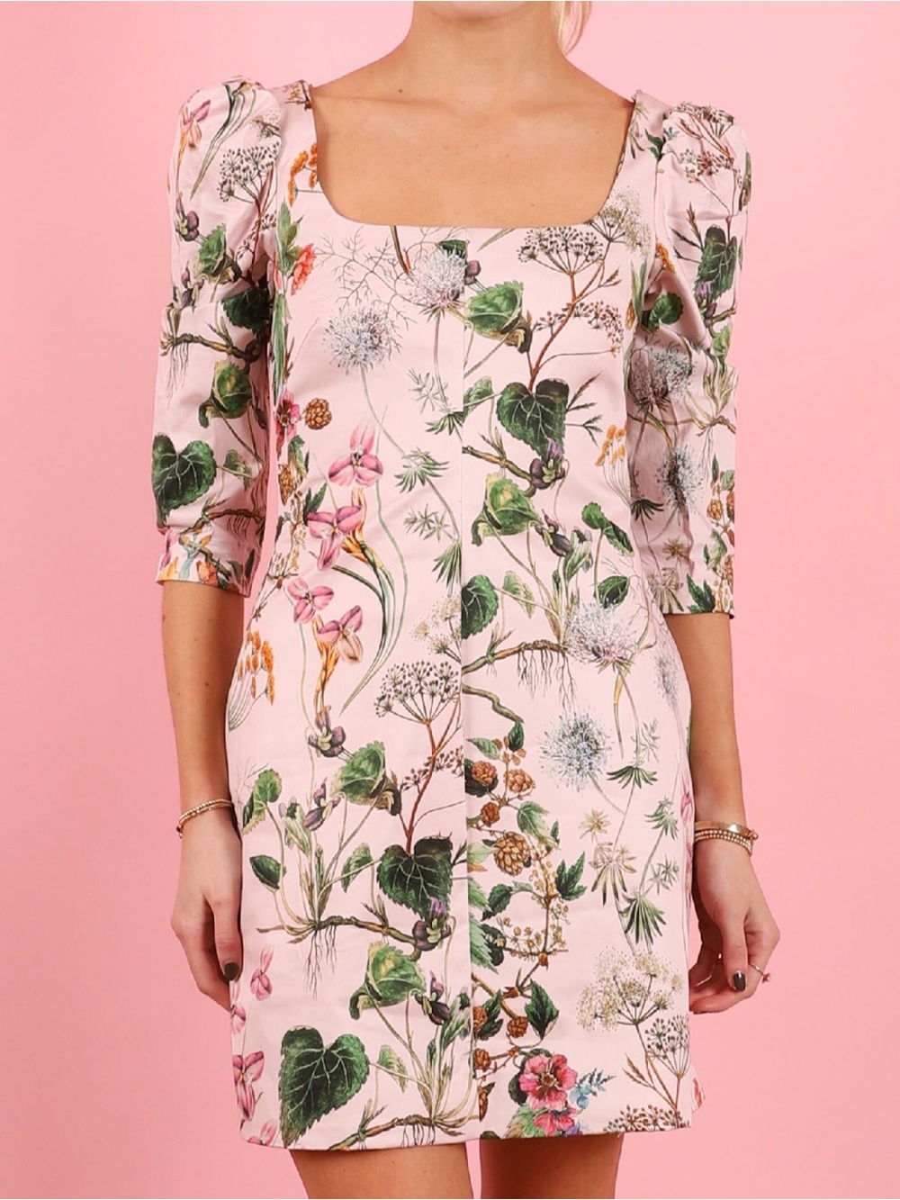 Cara Cara Belinda Pink Floral Square-Neck Mini Dress